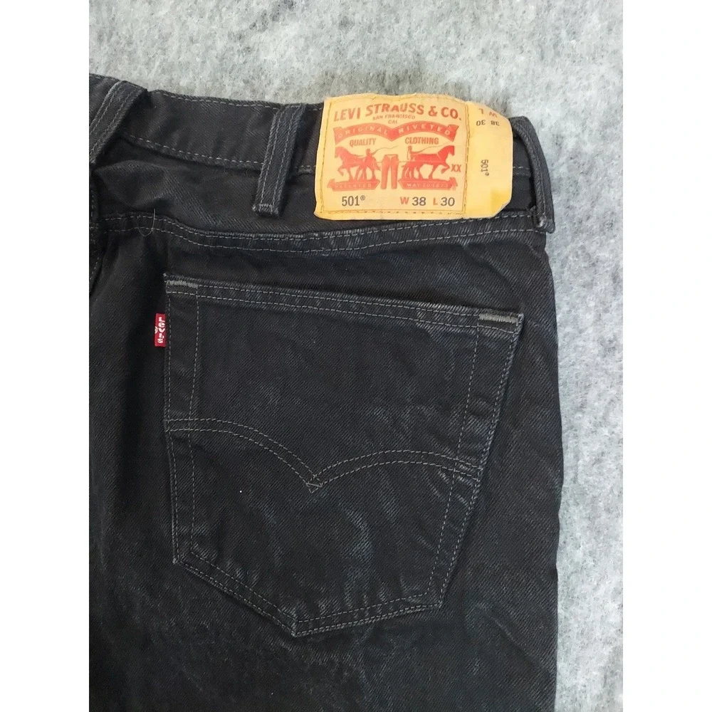 Levis 501 Jeans Mens 36x30 Black Button Fly Straight Classic Denim Tag 38x30‎